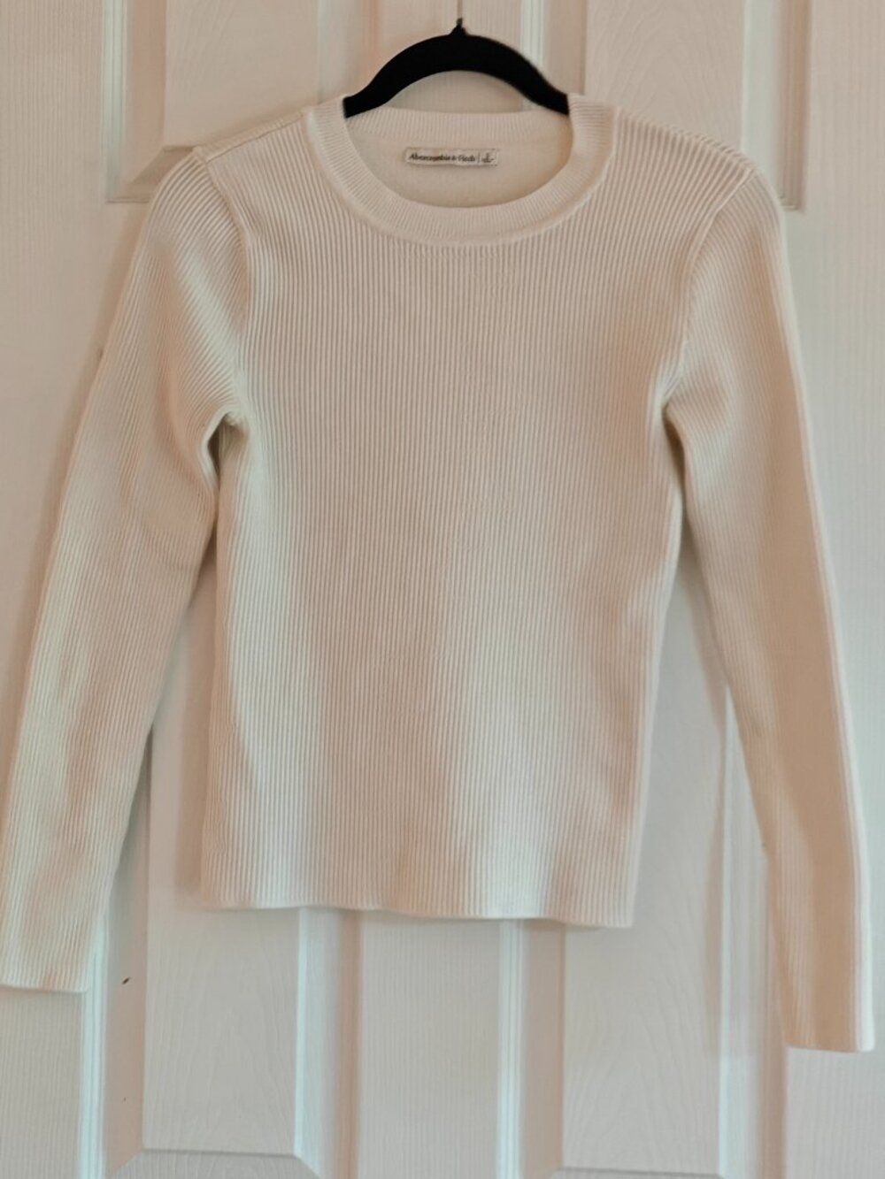 ABERCROMBIE & FITCH Ribbed Knit Crewneck Sweater Top White Small